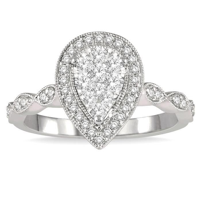 Pear Shape Halo Shine Bright Diamond Engagement Ring