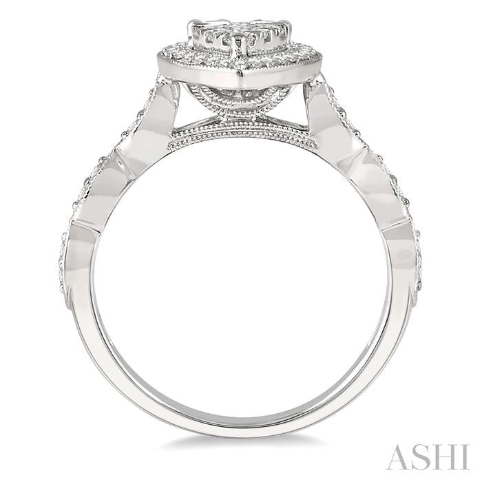 1/2 Ctw Pear Shape Mount Marquise Shank Shine Bright Round Cut Diamond Ring in 14K White Gold