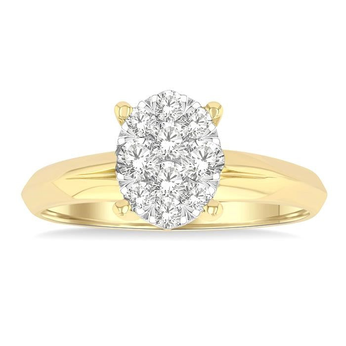 1/2 Ctw Knife Edge Shank Oval Shaped Shine Bright Round Cut Diamond Ring in 14K Yellow and White Gold
