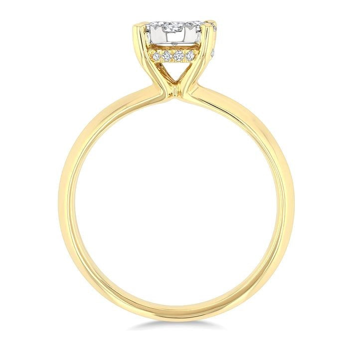 1/2 Ctw Knife Edge Shank Oval Shaped Shine Bright Round Cut Diamond Ring in 14K Yellow and White Gold