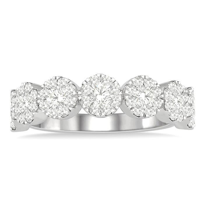 1 Ctw Jointed Circular Mount Shine Bright Diamond Cluster Band in 14K White Gold