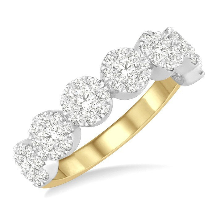 1 Ctw Jointed Circular Mount Shine Bright Diamond Cluster Band in 14K Yellow and White Gold