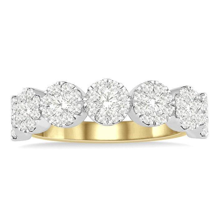 1 Ctw Jointed Circular Mount Shine Bright Diamond Cluster Band in 14K Yellow and White Gold