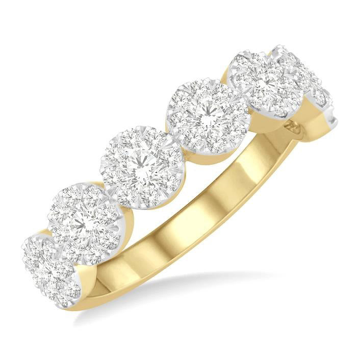 1 Ctw Jointed Circular Mount Shine Bright Diamond Cluster Band in 14K Yellow and White Gold