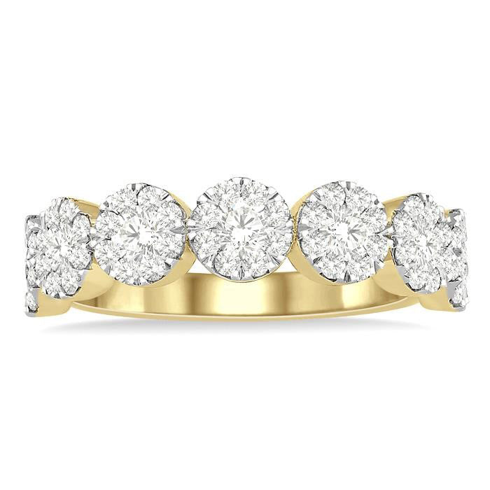 1 Ctw Jointed Circular Mount Shine Bright Diamond Cluster Band in 14K Yellow and White Gold