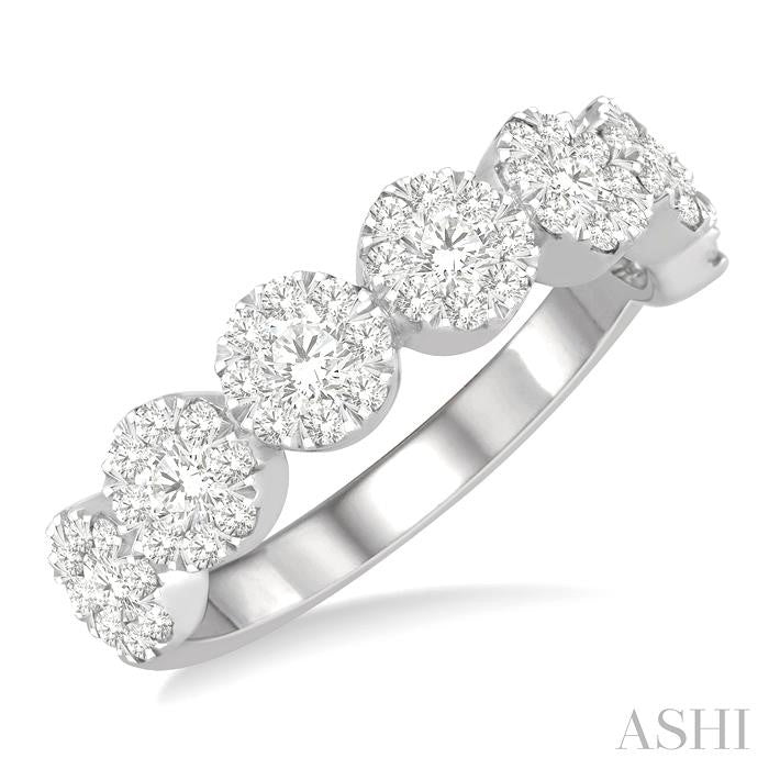 1 Ctw Jointed Circular Mount Shine Bright Diamond Cluster Band in 14K White Gold