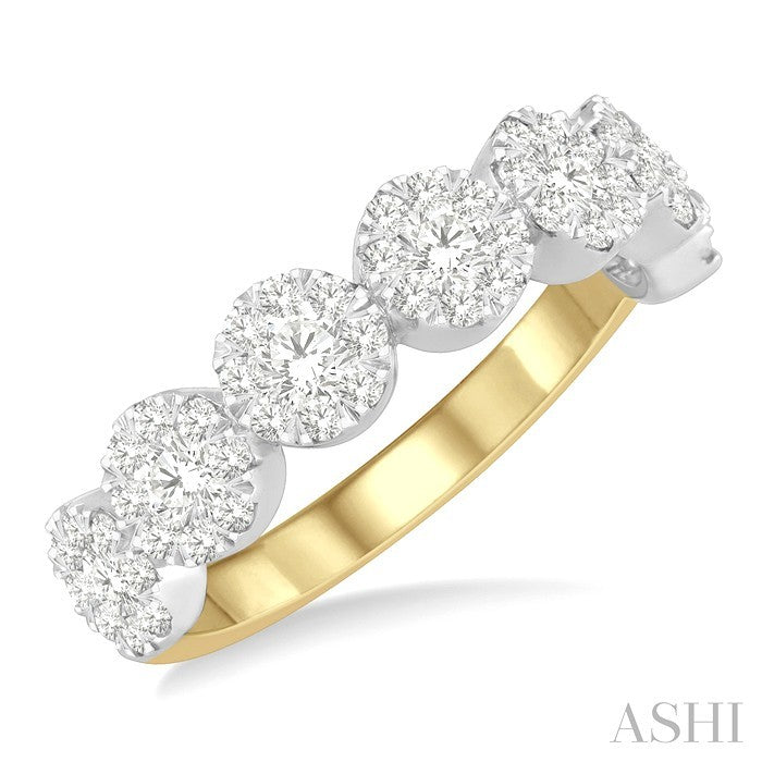 1 Ctw Jointed Circular Mount Shine Bright Diamond Cluster Band in 14K Yellow and White Gold