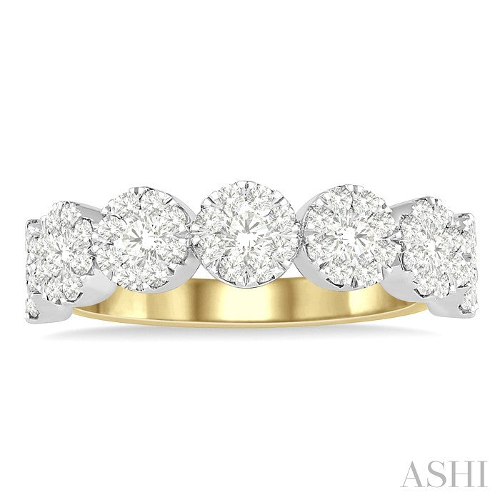 1 Ctw Jointed Circular Mount Shine Bright Diamond Cluster Band in 14K Yellow and White Gold