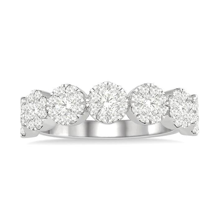 3/4 Ctw Jointed Circular Mount Shine Bright Diamond Cluster Band in 14K White Gold
