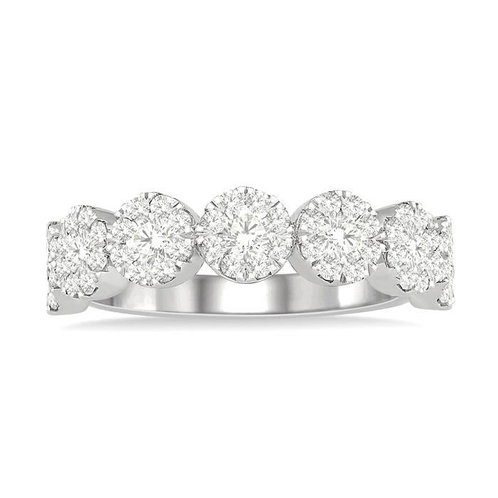3/4 Ctw Jointed Circular Mount Shine Bright Diamond Cluster Band in 14K White Gold