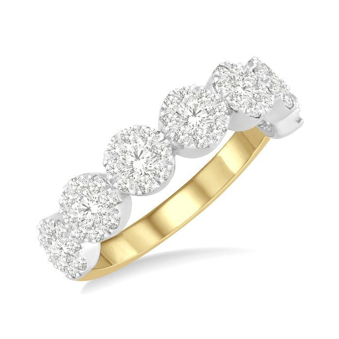 3/4 Ctw Jointed Circular Mount Shine Bright Diamond Cluster Band in 14K Yellow and White Gold