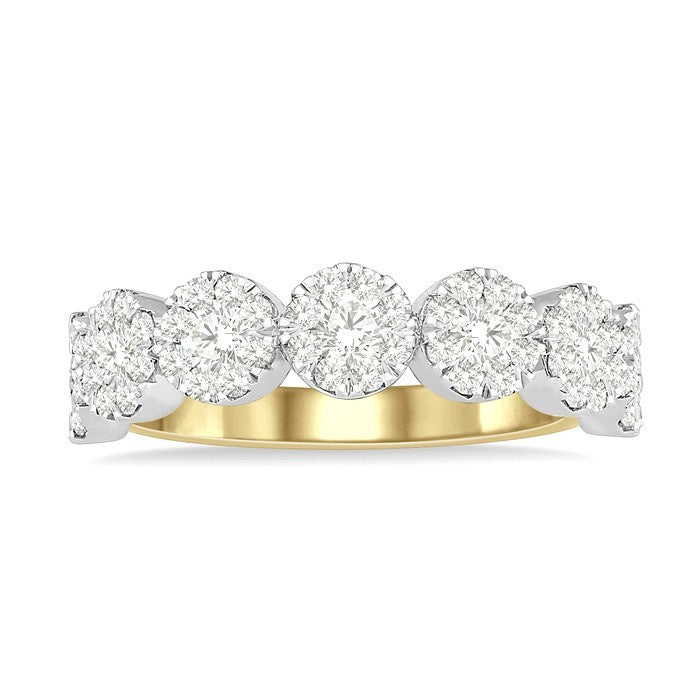 3/4 Ctw Jointed Circular Mount Shine Bright Diamond Cluster Band in 14K Yellow and White Gold