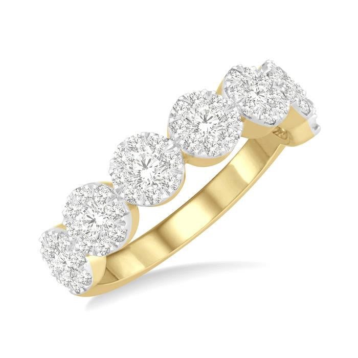 3/4 Ctw Jointed Circular Mount Shine Bright Diamond Cluster Band in 14K Yellow and White Gold