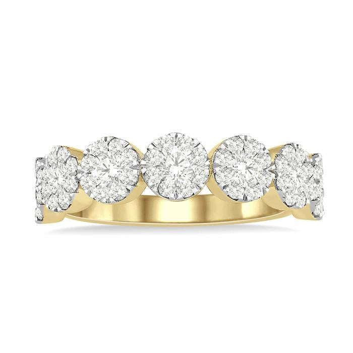 3/4 Ctw Jointed Circular Mount Shine Bright Diamond Cluster Band in 14K Yellow and White Gold