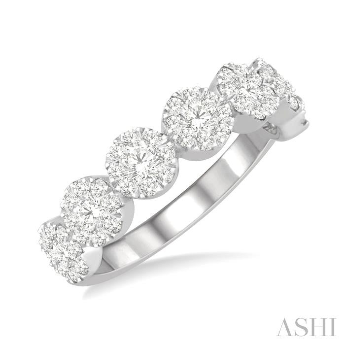 3/4 Ctw Jointed Circular Mount Shine Bright Diamond Cluster Band in 14K White Gold