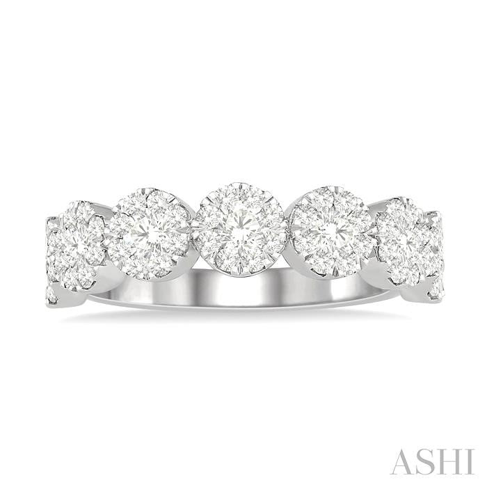 3/4 Ctw Jointed Circular Mount Shine Bright Diamond Cluster Band in 14K White Gold