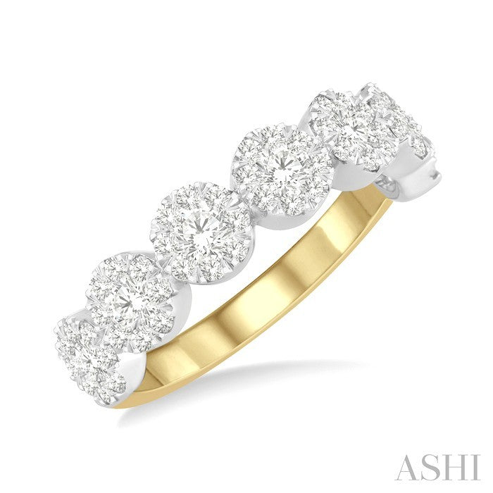 3/4 Ctw Jointed Circular Mount Shine Bright Diamond Cluster Band in 14K Yellow and White Gold