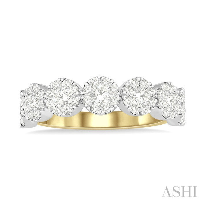 3/4 Ctw Jointed Circular Mount Shine Bright Diamond Cluster Band in 14K Yellow and White Gold