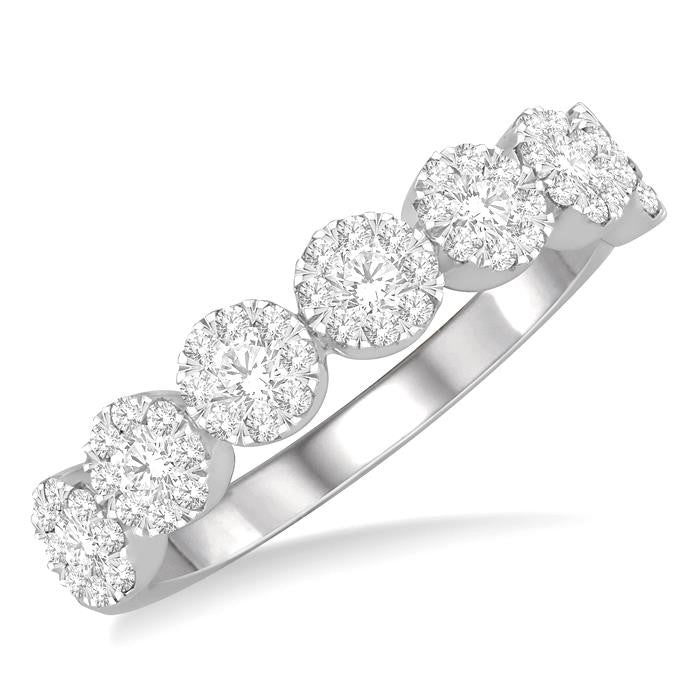 1/2 Ctw Jointed Circular Mount Shine Bright Round Cut Diamond Wedding Band in 14K White Gold