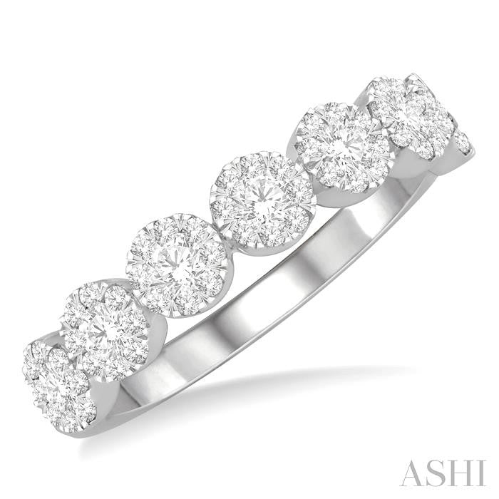 1/2 Ctw Jointed Circular Mount Shine Bright round Cut Diamond Band in 14K White Gold