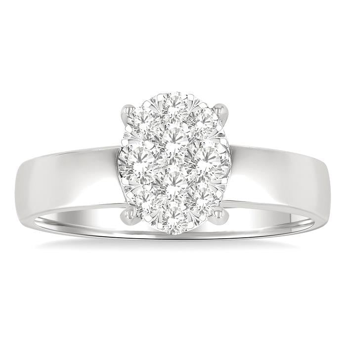 1/2 Ctw Bold Shank Oval Shaped Shine Bright Round Cut Diamond Ring in 14K White Gold