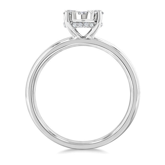 1/2 Ctw Bold Shank Oval Shaped Shine Bright Round Cut Diamond Ring in 14K White Gold