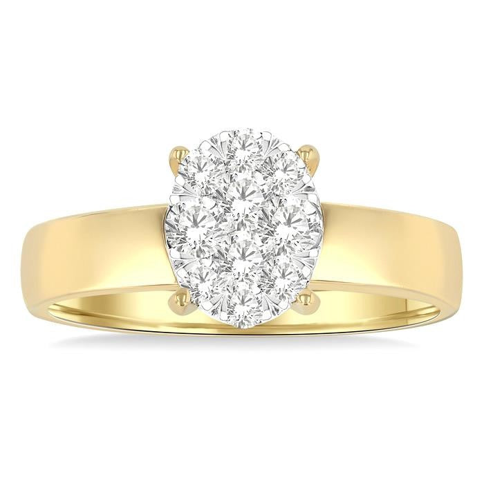 1/2 Ctw Bold Shank Oval Shaped Shine Bright Round Cut Diamond Ring in 14K Yellow and White Gold