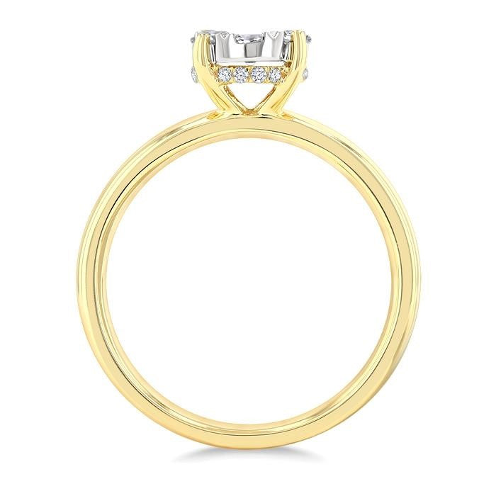 1/2 Ctw Bold Shank Oval Shaped Shine Bright Round Cut Diamond Ring in 14K Yellow and White Gold