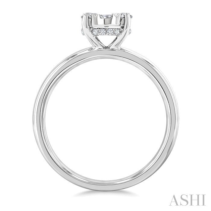 1/2 Ctw Bold Shank Oval Shaped Shine Bright Round Cut Diamond Ring in 14K White Gold