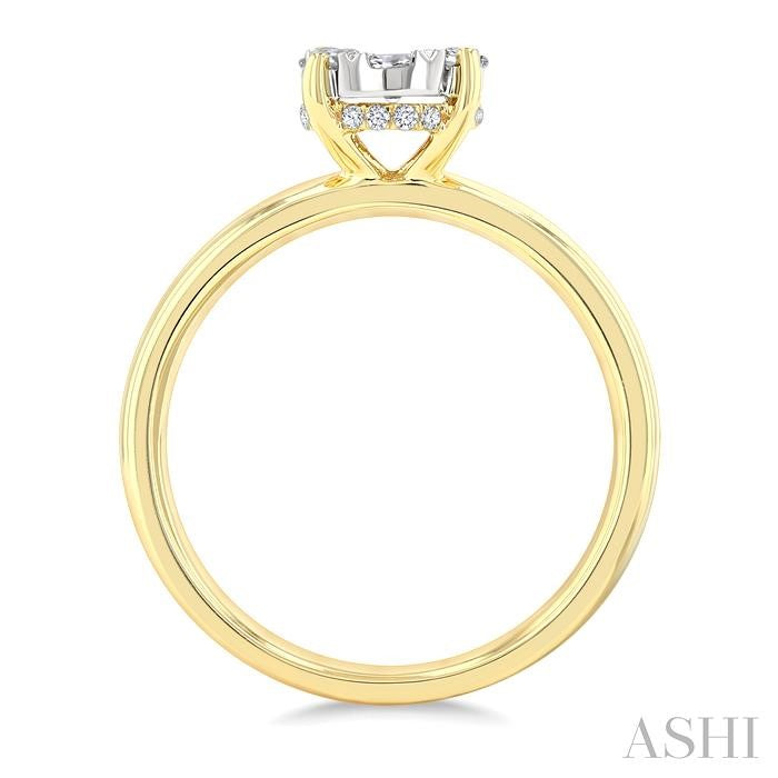 1/2 Ctw Bold Shank Oval Shaped Shine Bright Round Cut Diamond Ring in 14K Yellow and White Gold