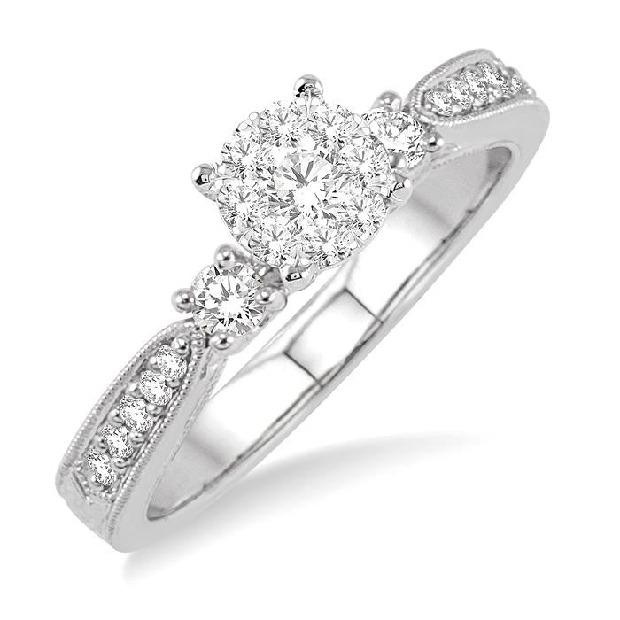 1/3 Ctw Round Cut Diamond Shine Bright Engagement Ring in 14K White Gold