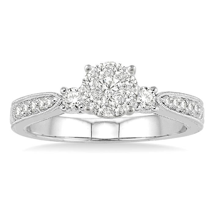 1/3 Ctw Round Cut Diamond Shine Bright Engagement Ring in 14K White Gold