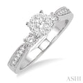 1/3 Ctw Round Cut Diamond Lovebright Engagement Ring in 14K White Gold