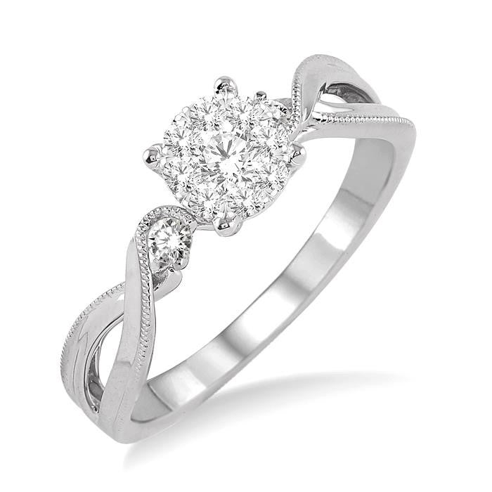 1/3 Ctw Round Cut Diamond Shine Bright Engagement Ring in 14K White Gold