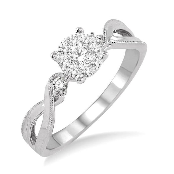 1/3 Ctw Round Cut Diamond Shine Bright Engagement Ring in 14K White Gold