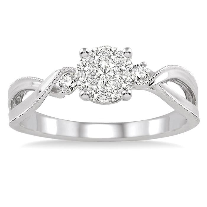 1/3 Ctw Round Cut Diamond Shine Bright Engagement Ring in 14K White Gold