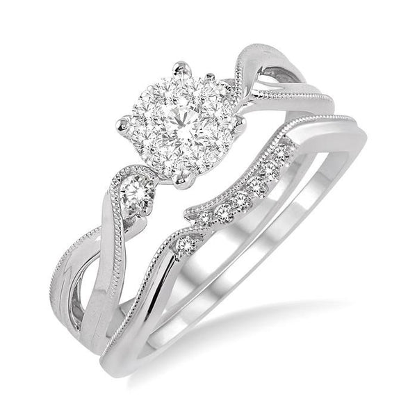 1/3 Ctw Diamond Shine Bright Wedding Set with 1/3 Ctw Round Cut Engagement Ring and 1/20 Ctw Wedding Band in 14K White Gold