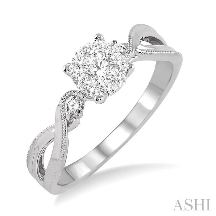 1/3 Ctw Round Cut Diamond Shine Bright Engagement Ring in 14K White Gold