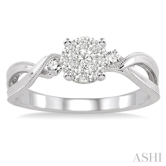 1/3 Ctw Round Cut Diamond Shine Bright Engagement Ring in 14K White Gold