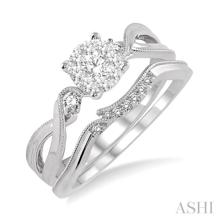 1/3 Ctw Diamond Shine Bright Wedding Set with 1/3 Ctw Round Cut Engagement Ring and 1/20 Ctw Wedding Band in 14K White Gold