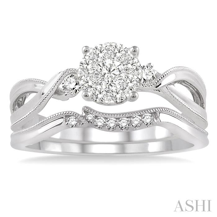 1/3 Ctw Diamond Shine Bright Wedding Set with 1/3 Ctw Round Cut Engagement Ring and 1/20 Ctw Wedding Band in 14K White Gold