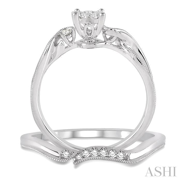 1/3 Ctw Diamond Shine Bright Wedding Set with 1/3 Ctw Round Cut Engagement Ring and 1/20 Ctw Wedding Band in 14K White Gold