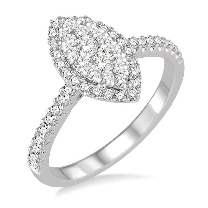 5/8 Ctw Marquise Shape Diamond Shine Bright Ring in 14K White Gold