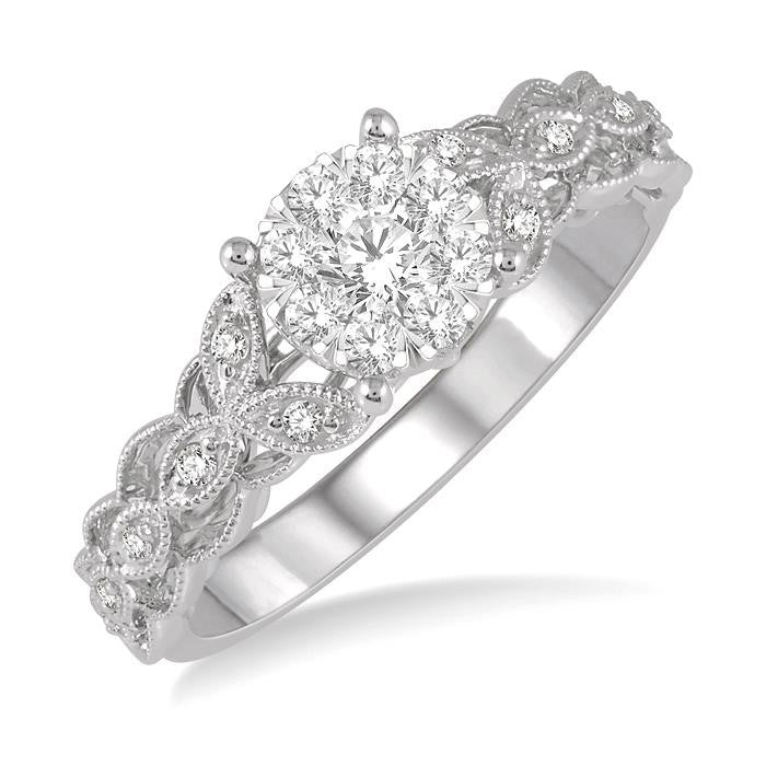 1/3 Ctw Round Cut Diamond Shine Bright Engagement Ring in 14K White Gold