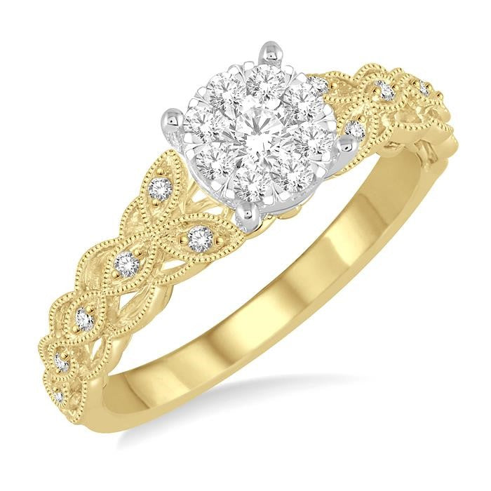 1/3 Ctw Round Cut Diamond Shine Bright Engagement Ring in 14K Yellow and White Gold