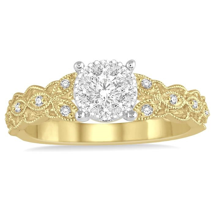 1/3 Ctw Round Cut Diamond Shine Bright Engagement Ring in 14K Yellow and White Gold