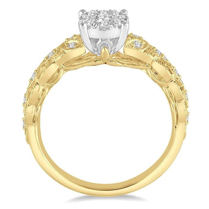 1/3 Ctw Round Cut Diamond Shine Bright Engagement Ring in 14K Yellow and White Gold