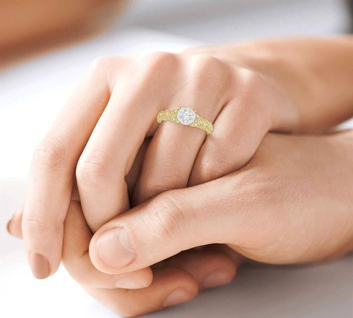 1/3 Ctw Round Cut Diamond Shine Bright Engagement Ring in 14K Yellow and White Gold