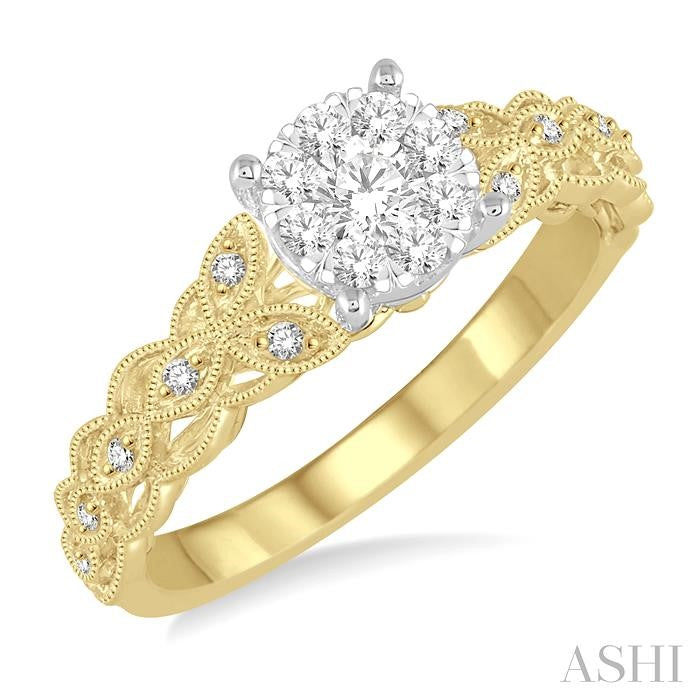 1/3 Ctw Round Cut Diamond Shine Bright Engagement Ring in 14K Yellow and White Gold