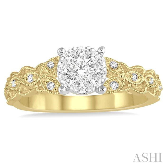 1/3 Ctw Round Cut Diamond Shine Bright Engagement Ring in 14K Yellow and White Gold